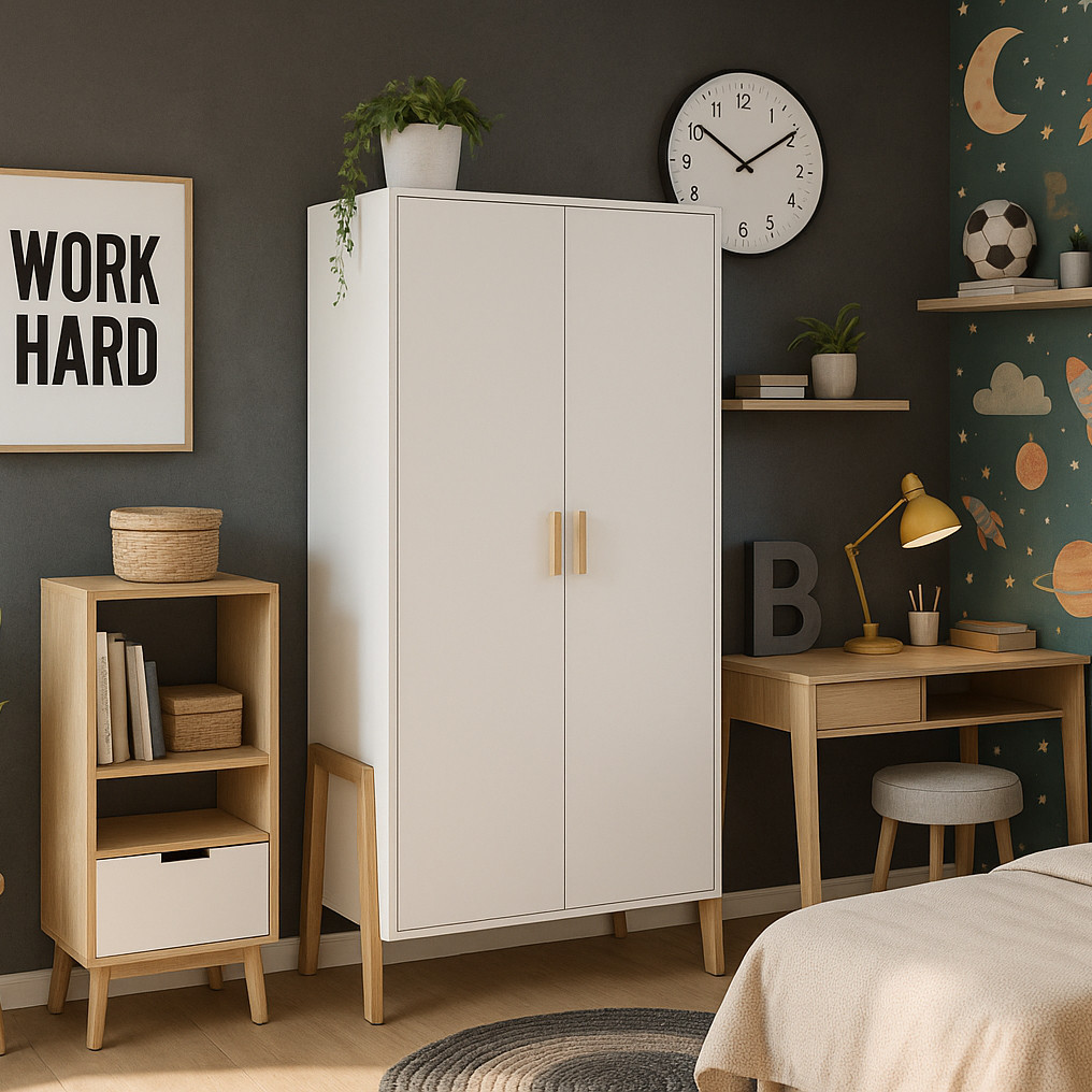 Біла розпашна шафа 100 см для одягу в скандинавському стилі для школяра підлітка в дитячу Belle VMV Holding, фото 1