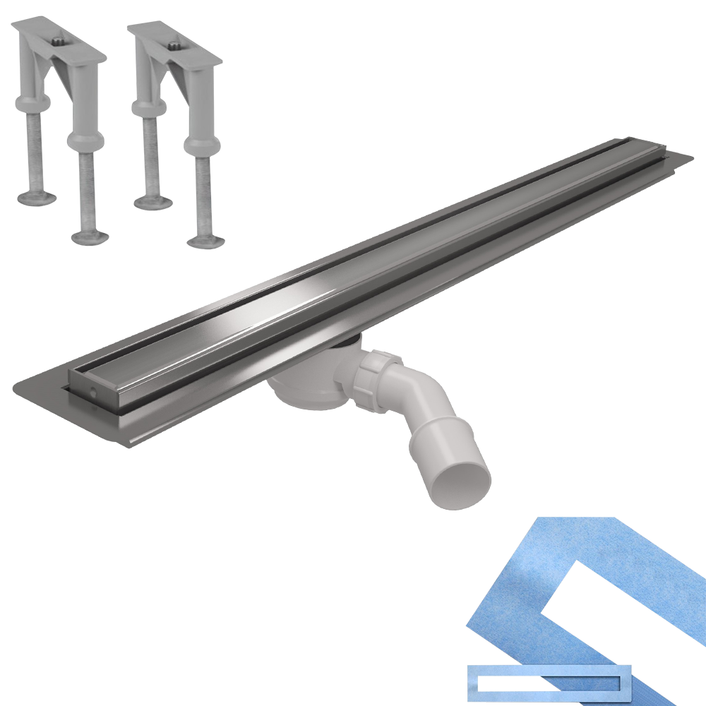 Лінійний трап 600 мм Omega Slim у комплекті з ніжками та ізоляційною мембраною MPCD600-O-B-NT-KPL McAlpine, фото 1