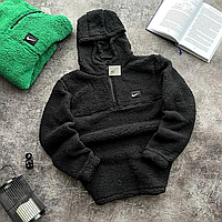 Чоловіче зимове худі Nike teddy на флісі чорне тепле худі плюшеве утеплене толстовка-кофта Найк