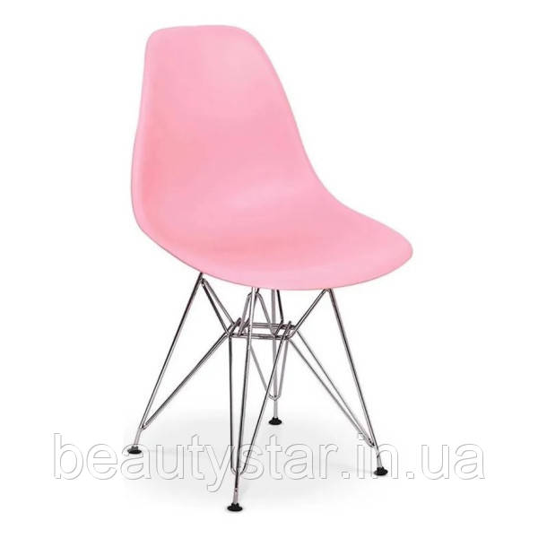 Сучасний універсальний пластиковий стілець ТАУЕР рожевий з ніжками з металу для клієнтів та гостей, фото 1