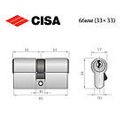 Циліндр CISA C2000 66 (33*33) нікель матовий 3 ключі, фото 8