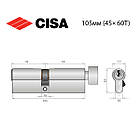 Циліндр CISA C2000 105T (45*60T) нікель матовий 3 ключі, фото 10