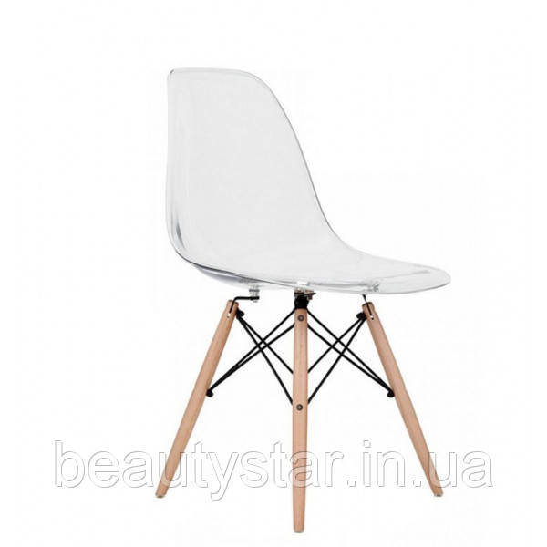 Стілець пластиковий прозорий Тауер Вуд А на дерев'яних ніжках для клієнтів салону офісу, фото 1