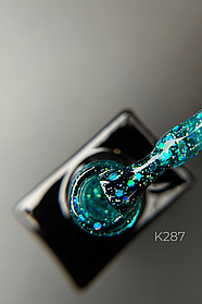 Кольоровий новорічний гель-лак К287 (Новорічний аквамарин) Дизайнер 9 мл, з блискітками - для манікюру та педикюру