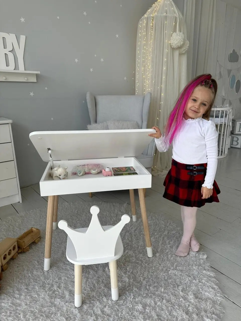 Дитячий прямокутний стіл з нішею Корона, білий, фото 1