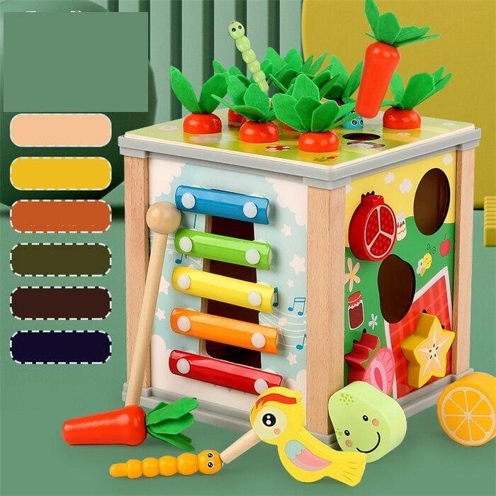 Дерев'яний логічних куб 6в1 C 74168 ксилофон, годинник, магнітна гра, сортер, фото 1