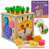 Дерев'яний логічних куб 6в1 C 74168 ксилофон, годинник, магнітна гра, сортер, фото 2