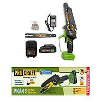 Акумуляторна безщіткова міні-пила Сучкоріз Procraft PKA45 1акб 2А/год шина/цеп 15/20см Автоматична мастила ланцюга