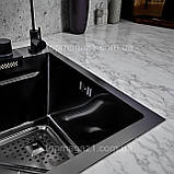 Кухонна мийка зі змішувачем Valeso 75*45 прямокутна з функцією Водоспад з глибокою чашею і PVD-покриттям, фото 5