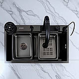 Кухонна мийка зі змішувачем Valeso 75*45 прямокутна з функцією Водоспад з глибокою чашею і PVD-покриттям, фото 3