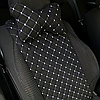 Автомобільна подушка на підголівник з алькантари (Еко-замша) Чорна з білою прошивкою Lux 1 шт, фото 8