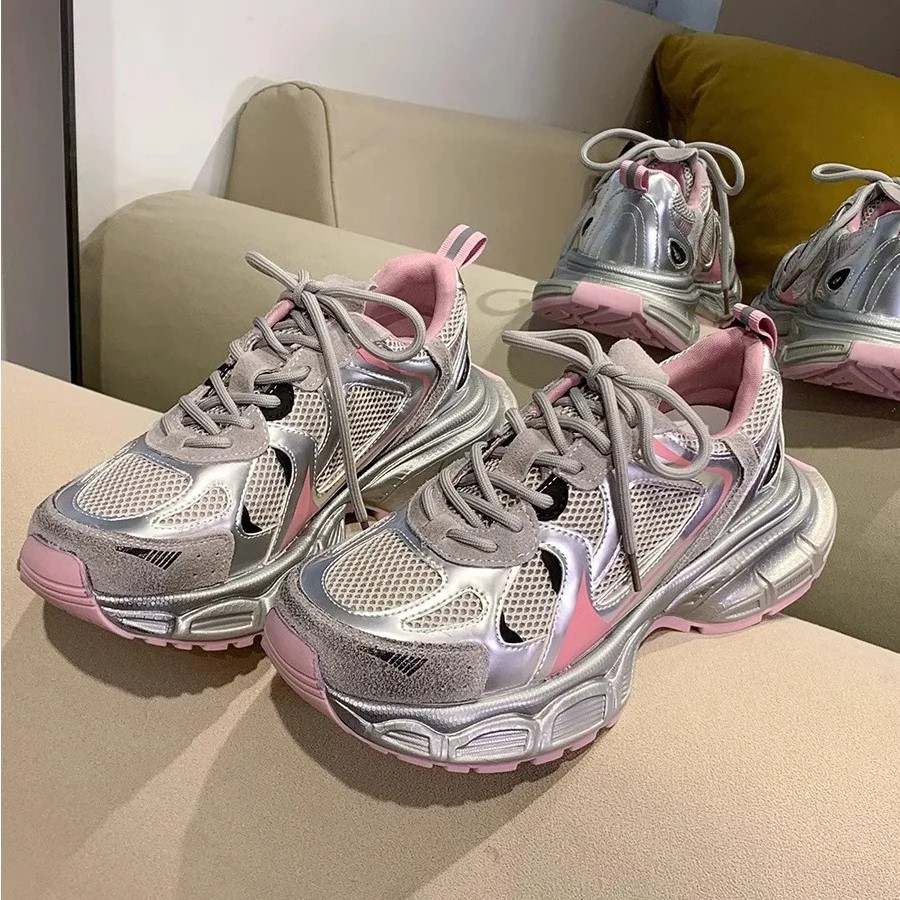 Кросівки жіночі з масивною підошвою модні 39 р. 24 см рожеві з сріблястим (CRros1-39), фото 1