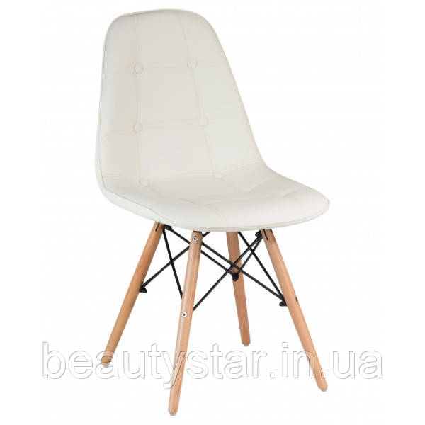 М'який стілець для адміністратора ТАУЕР СОФТ Біла екошкіра на дерев'яних ніжках стільчик для відвідувачів, фото 1