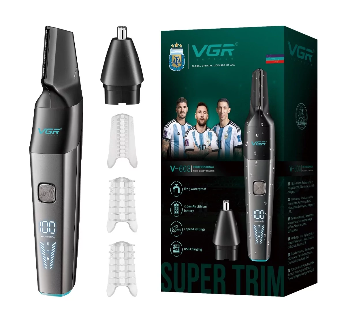 Чоловічий акумуляторний триммер VGR V-603 1200 mAh (2 насадки)