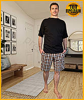 Піжамний комплект чоловічий City Chill чорний шорти футболка для дому та прогулянки комфортний трикотаж 100% бавовна