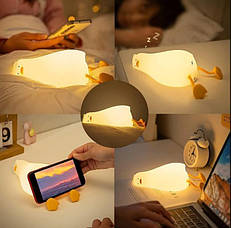 Силіконовий дитячий нічник-лампа ліниве каченя ZH-120 з RGB-підсвіткою, білий, фото 3