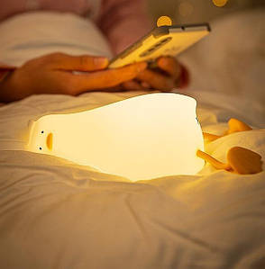 Силіконовий дитячий нічник-лампа ліниве каченя ZH-120 з RGB-підсвіткою, білий, фото 1