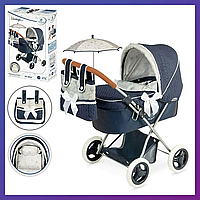 Класична зимова коляска для ляльки 85044, висота до ручки 60 см, сумка, парасолька