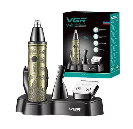 Чоловічий акумуляторний триммер VGR V-621 (4 насадки), фото 1