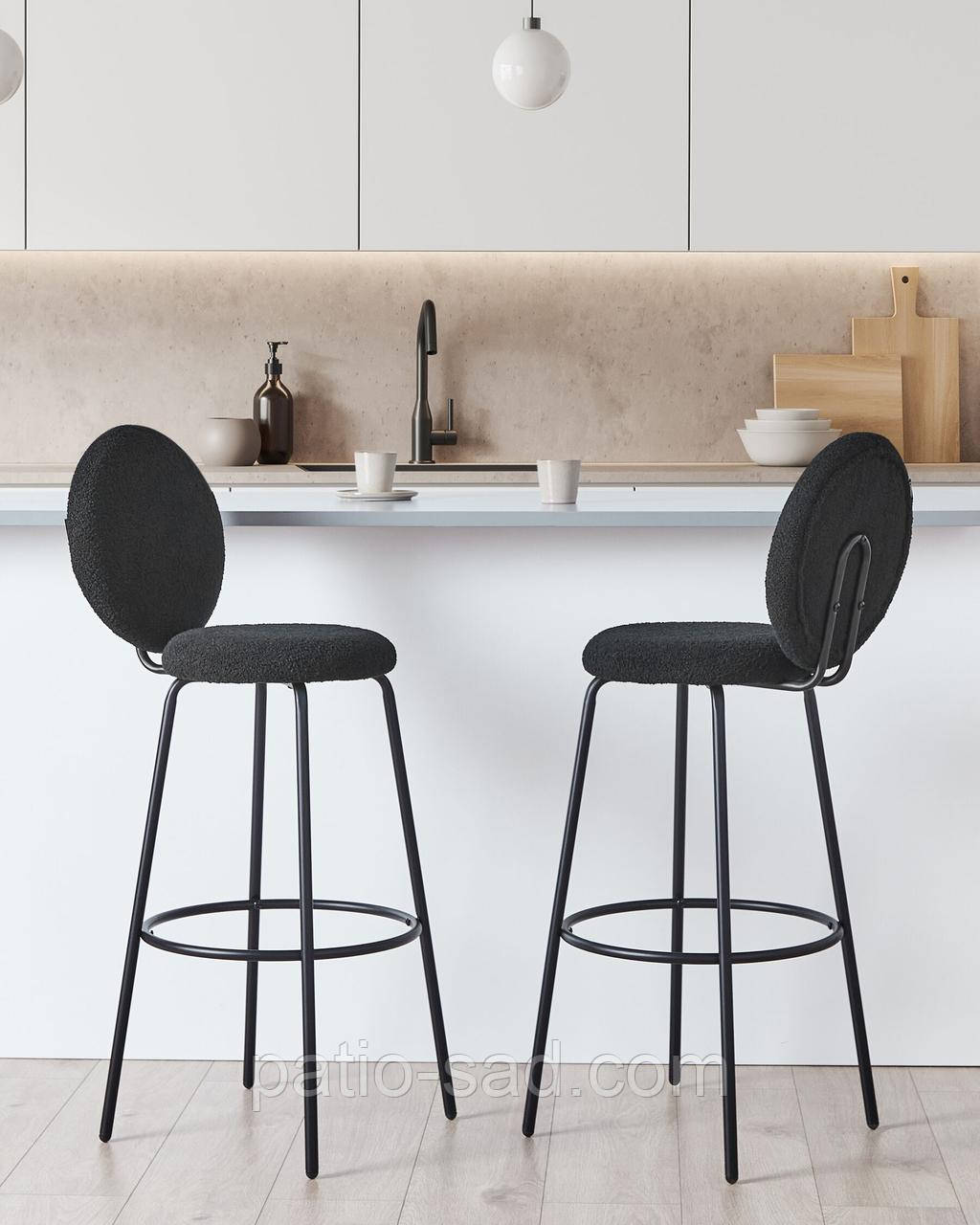 Комплект з 2 барних стільців EMERY Boucle чорний колір, фото 1