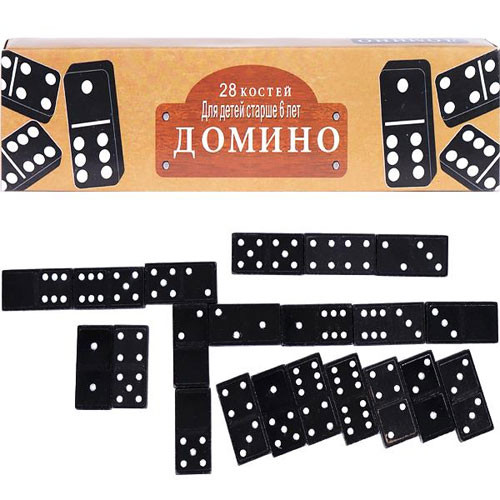 Настільна гра Доміно, 28 кісток, чорні, пластик, фото 1