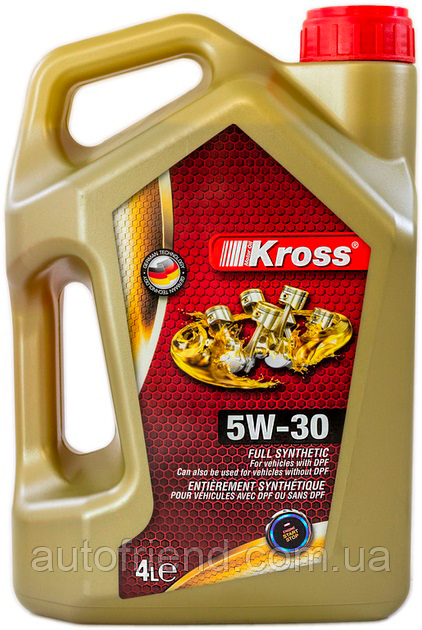 Масло моторне для бензинових та дизельних двигунів/KROSS 5W/30 Full Synthetic  API: SN/CI-4, 4 LT, фото 1