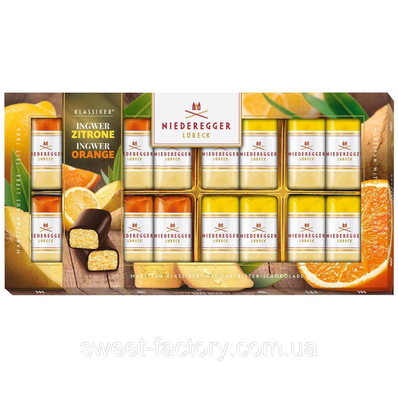Марципанові цукерки Niederegger Klassiker Ingwer Zitrone Orange 200g, фото 1