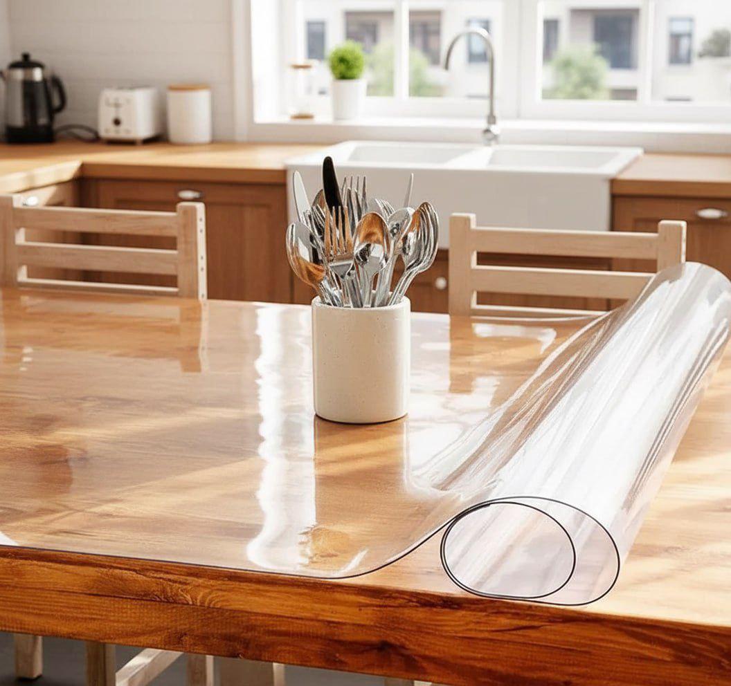 Прозора Силіконова скатертина на стіл М'яке рідке Скло Ширина 80 см Товщина 0,8 мм, фото 1