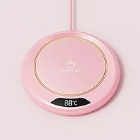 Підставка для чашки з підігрівом і дисплеєм, від USB, Heating Cup, Рожевий/підставка для підігрівання чашки