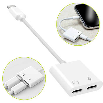 Адаптер Lightning M на Lightning 2F, J-008 / Перехідник на навушники айфон для музики із зарядкою