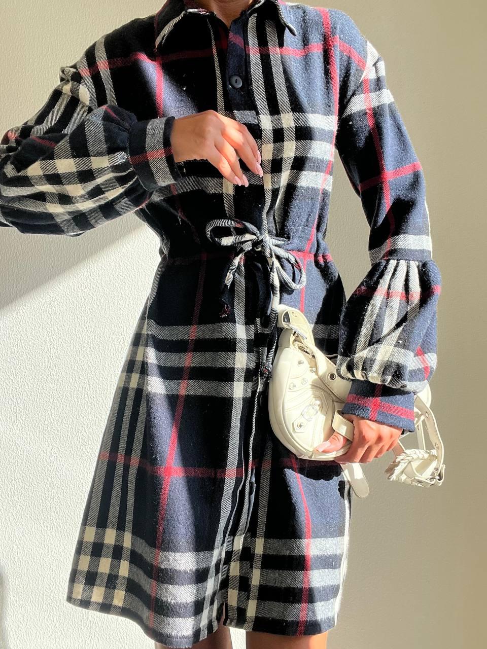 Утеплене плаття на ґудзиках із кашеміру в темно-синю карту, фото 1