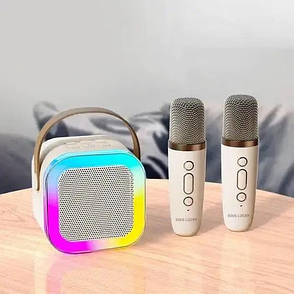 Портативна колонка-караоке з двома мікрофонами та RGB підсвічуванням С 65427, рожева, фото 2
