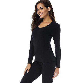 Комплект жіночої термобілизни на флісі Розмір S-2XL, Чорний / Зимова жіноча флісова термобілизна, 2XL