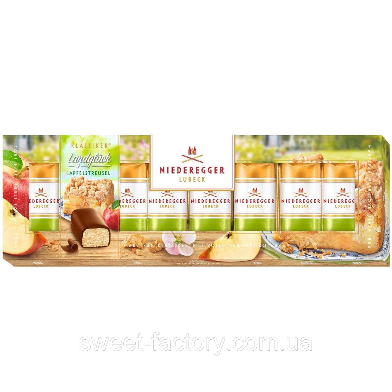 Марципанові цукерки Niederegger Klassiker Landgluck Apfelstreusel 100g, фото 1