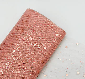 Фатин  з глітером і блискітками / Ширина - 15см / 8 метрів / Пудровий