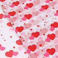 Папір тішью 70х50 см (5 шт), "Мікс серця" червоні
