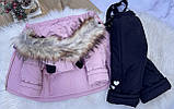 Зимовий комплект на овчині для дівчинки 1-6 років Дитячий роздільний комбінезон з капюшоном і вушками зима 86, фото 5