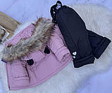 Зимовий комплект на овчині для дівчинки 1-6 років Дитячий роздільний комбінезон з капюшоном і вушками зима 86, фото 4