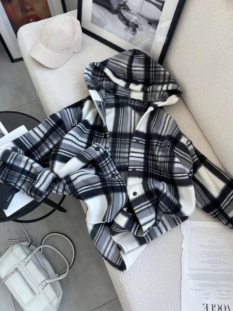 Модна жіноча картата флісова базова тепла сорочка в клітку з капюшоном осіння кофта фліс полар, фото 1