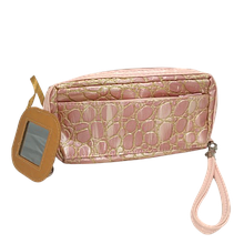 Косметичка жіноча з дзеркалом для сумки 18,5*10*4,5 см (рожево-золотистий перламутр) 512097