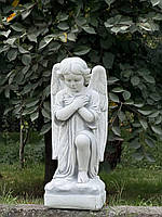Фігура Ангела хлопчика, Ангел з крилами на могилу, скульптура сумуючого Ангела з арт-бетону, 53 см