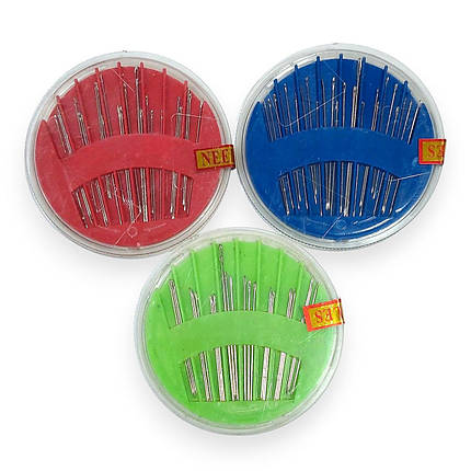 Голки для шиття у круглому контейнері 24 голки різного розміру, фото 2