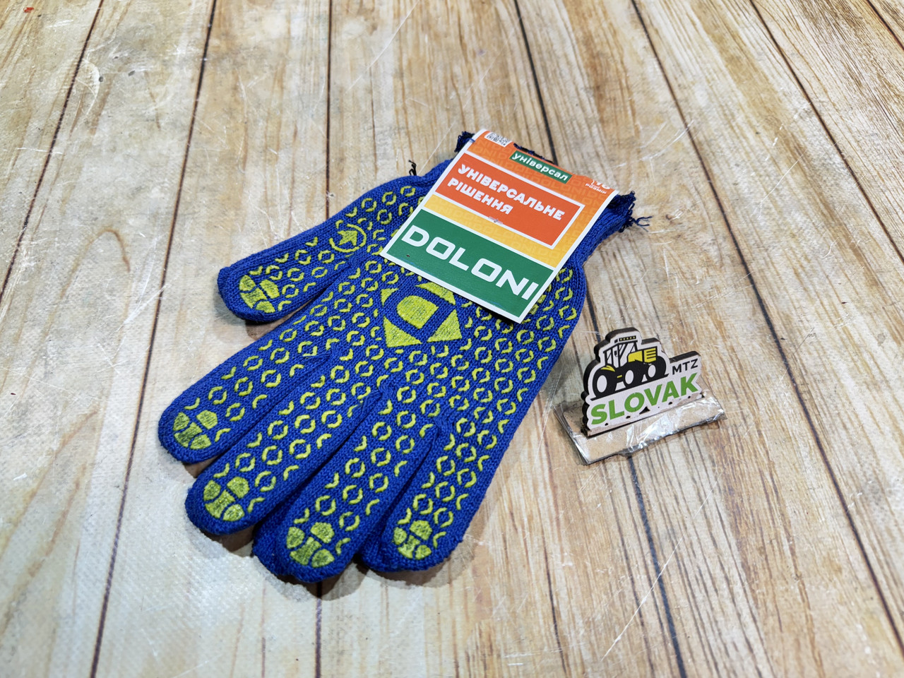 Робочі універсальні рукавиці DOLONI з ПВХ покриттям (сині з жовтим малюнком), фото 1