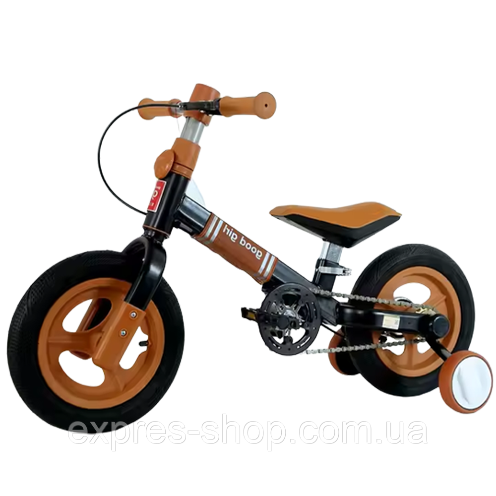 Дитячий біговел з додатковими колесами, Коричневий / Двоколісний біговел / Дитячий велосипед навчальний, фото 1
