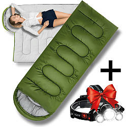 Спальний мішок до -15°C, 210х72см + Подарунок Налобний ліхтар RJ 3000 / Туристичний спальник / Зимовий спальник