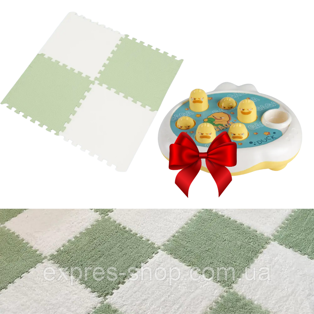 Килимок-пазл 20шт + Подарунок Іграшка "Злови качку" / Дитячий килим пазл з ворсом / Пазли на підлогу, фото 1