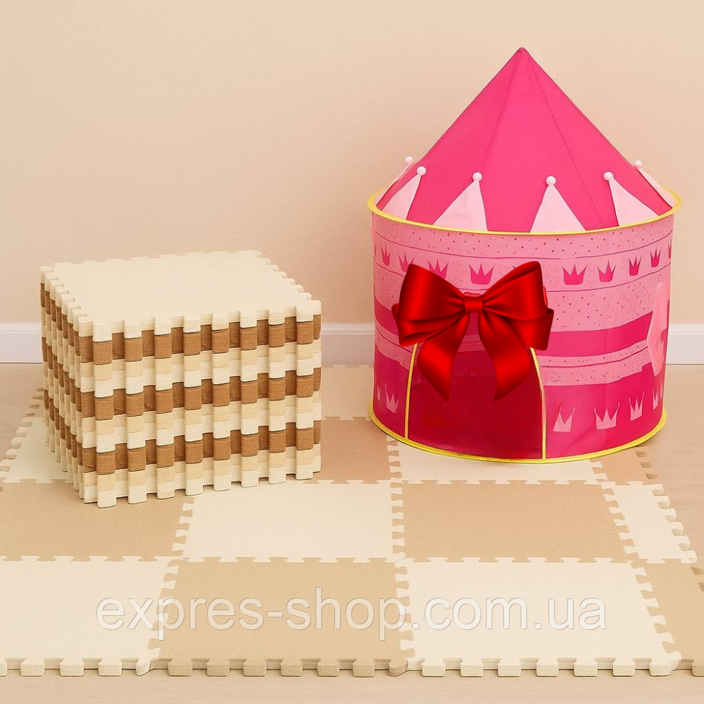 Дитячий килим пазл 20шт + Подарунок Намет ігровий Замок / Килимок-пазл плюшевий / Пазли на підлогу, фото 1