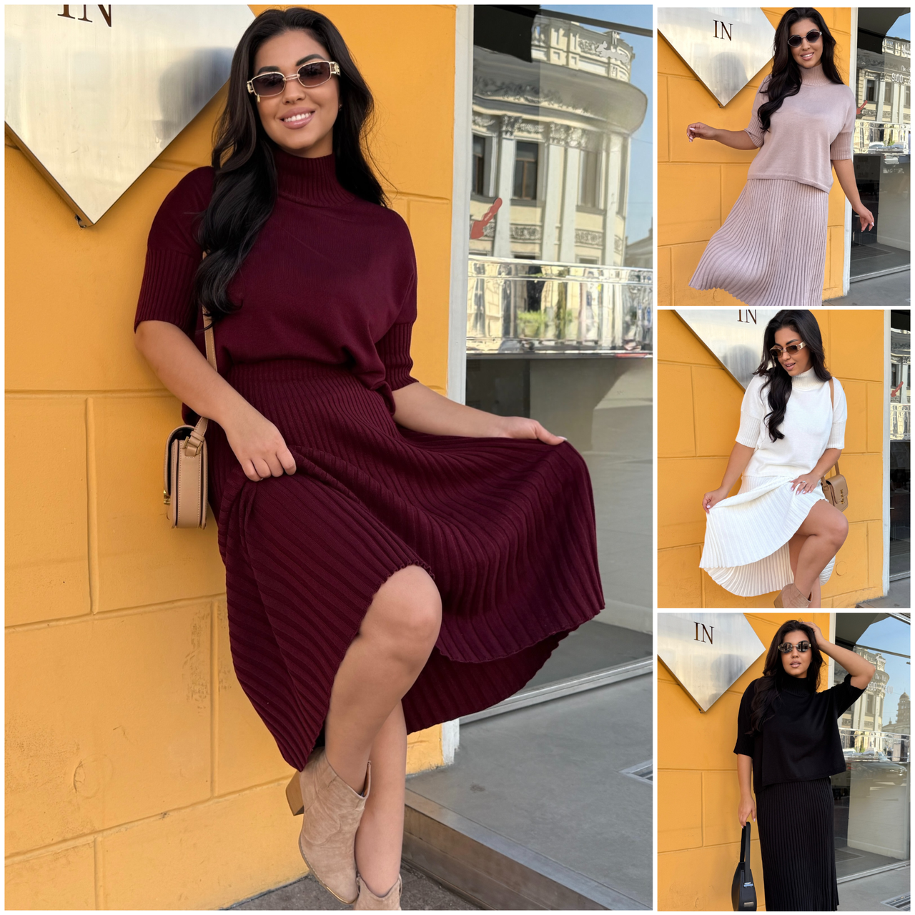 В'язаний жіночий костюм із плісированою спідницею, фото 1