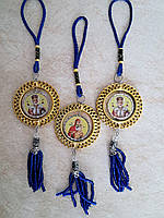 Підвіска-ікона для автомобіля синя з бісером