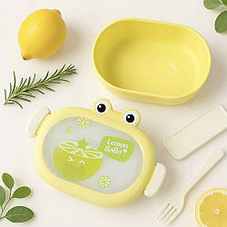 Пластиковий ланч-бокс + столові прибори на 1л, Жовтий / Ланч бокс / Контейнер для їжі / Бокс для ланчу